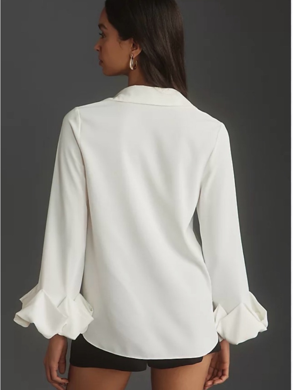 Endless Rose White Ruffle-Cuff Button Front Blouse - Picture 4 of 7
